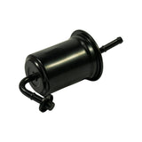 Opposite side profile, straight outlet barb fitting visible at top right, rubber blanking plug on upper port, overall shape and proportions clear