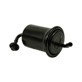 Three-quarter view from end showing inlet-end cap with angled barb elbow and blanking plug; 'N' or manufacturer code lightly stamped on end cap