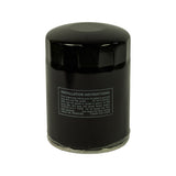 Reverse side of filter canister showing installation instructions panel printed in grey on black: tighten 3/4 to 1 turn, apply oil to gasket, do not grease.