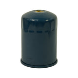 Filter canister rear/side view showing smooth blue painted steel body with 'U7920' stamped near base flange. No Nissan branding visible on canister body.