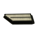 Three-quarter angle of filter element showing corner detail of moulded rubber frame and paper pleat construction; no visible damage or contamination.