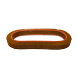 Front elevation of filter element showing full oblong profile. Pleated paper media and orange rubber top gasket clearly visible. No markings visible on this face.