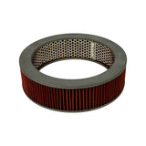 Filter element, alternative angled view showing outer pleated red-orange media band and bottom grey rubber end cap, confirming annular cylindrical form with open inner bore.