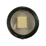 Opposite face (bottom/inlet side) of filter in shrink wrap showing the open centre with no mesh cover. Yellow-cream secondary label visible reversed through wrap confirming A240X. Black rubber seal ring on this face forms the air inlet seating surface.