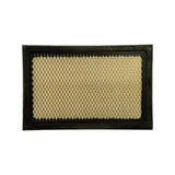 Top-down flat view of filter inlet face showing full rectangular profile, cream pleated media with fine metal mesh overlay and black rubber gasket frame. Uniform pleat pattern visible across full surface.