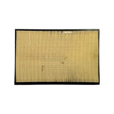 Reverse (outlet) face of filter showing dense vertical paper pleats, cream coloured, retained within black rubber frame. No markings visible on this face.