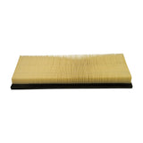 Short-side end profile showing the black rubber frame extending around the perimeter and the density of the pleats