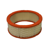 Side profile of round air filter, even pleat depth visible, intact orange plastisol seals top and bottom, wire mesh outer reinforcement visible through pleats, no creases or contamination