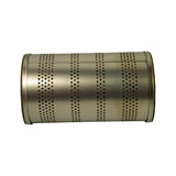 Side profile of the filter laid horizontally showing four columns of perforation bands across the length of the canister