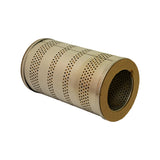 Three-quarter angled view of the filter showing one end cap, sidewall perforations and seam line down the canister