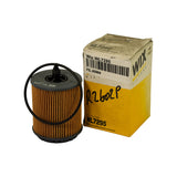 Filter cartridge alongside its original yellow and white Wix box, top label reads 'Wix WL7295' with barcode and FIL-00964 stock label, side panel reads 'OIL FILTER WL7295 From the Affinia Family of Brands', handwritten 'R2602P' marked on the box face