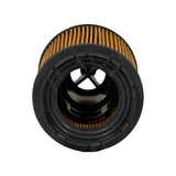 End-on view of the bottom plastic cap showing the open central bore with internal cross-rib and the slotted/keyed outer plastic flange
