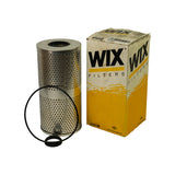 Filter beside its yellow and white Wix Filters box; box face shows the WIX logo, Dana ownership mark, large 51412 part number and a barcode label on the top flap