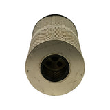 Opposite end cap viewed straight on, showing the inner mesh tube visible through the central bore and a faint ink stamp partially visible on the canister body
