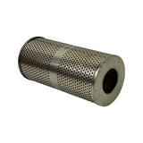 Three-quarter angled view of the filter on its side, one end cap and centre bore facing the camera