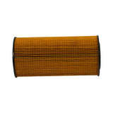 Side profile of pleated paper element showing full length, vertical pleats and dark spiral wrap line across cylinder