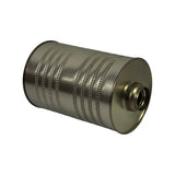 Three-quarter angle of the cartridge laid on its side, end cap with central stub facing the camera.