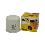 Filter standing next to its original yellow and white WIX Filters retail box. Box front shows 51378, cartridge filter graphics, and 'From the Affinia Family of Brands' footer.