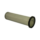Three-quarter angled view of the full filter showing diamond mesh body, closed plain metal end on the left and rubber-sealed open end on the right