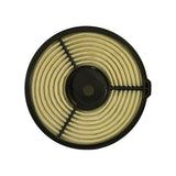 Reverse face of the element showing the smooth plastic backing plate, locating tab on the outer rim, and sealed back side of the pleated media