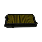 Low-angle side view showing the depth of the pleated media and the moulded gasket profile of the surrounding frame