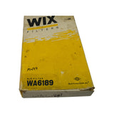 Top of Wix Filters box showing yellow and white branding, 'AIR FILTER WA6189' printed bottom-left, DANA diamond logo and tagline at right, hand-written 'A477' on box and 'WA6189' on lower edge