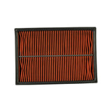 Top-down view of the filter element showing the full pleated face; orange pleats arranged in two halves across a central horizontal support bar