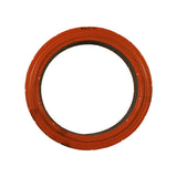 Direct top-down view of one end face of the element showing the pleat ring inside the orange metal frame, 'Fram CA-3147' marking visible at top of rim.
