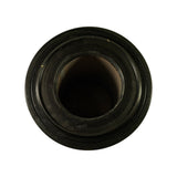 Top-down view into the open end of the filter showing the inner mesh liner, the wide rubber sealing flange, and the closed sealed base visible through the centre