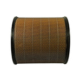 Square-on side view of the filter laid horizontally, showing the full diamond-pattern metal mesh wrap and the moulded black end caps at each side