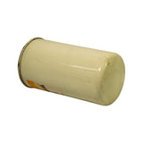 Filter laid on its side, dome (closed) end facing the camera, showing the smooth painted can with minor surface dirt and a small dent on the dome from age and storage.