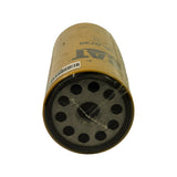 End-on view of base showing threaded centre port surrounded by ring of ten inlet holes in black metal baseplate, with sealing gasket recess visible and yellow label wrapping around upper body