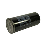 Opposite side of the can showing the bilingual English/French installation steps panel ('INSTALLATION STEPS / ETAPES DE MONTAGE DU FILTRE A HUILE'); shrink-wrap visible over baseplate end