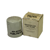 Filter shown alongside its original Luber-finer box, side-by-side, illustrating size relationship between can and packaging.