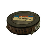 Side profile of the round filter laid flat, showing the low-profile pleated paper element wrapped in plastic; handwritten 'A232' marker on the paper element side and the FIL-01035 internal SKU sticker visible on the wrap