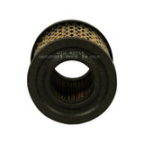 End-on view of one rubber end cap with ink-stamped marking WIX 42716 060908T1 MADE IN USA clearly legible, mesh-backed centre bore visible through the opening