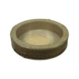 Underside/reverse view showing the open mesh-backed inner bore and faint label residue on the underside end cap; sealed plastic wrap still intact around the perimeter