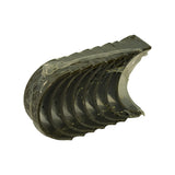 Angled view showing both concave bore surface and convex steel back of stacked half-shells. Bore face shows silver lead-based overlay layer. Light surface mottling consistent with ACL Race Series electroplating.