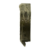 End-on edge profile of the bearing stack in clear wrap, showing tri-metal cross-section: steel backing, copper-lead layer, overlay clearly visible as distinct bands.