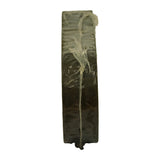 Edge-on profile of the stacked shell set in protective wrap. Shows wall thickness of individual shells. Wrap film partially separating at one end but otherwise intact. No markings visible from this angle.