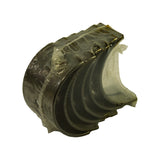 Three-quarter rear view of bearing set bundle showing outer steel-backed face and crush tabs at shell edges, wrapping intact. Some text/embossing may be present on outer face but obscured by wrapping and lighting angle.