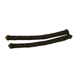 Both rope seals laid flat on white background — top view showing braided graphite-impregnated rope construction and cork/fibre core visible at one cut end of each piece.