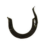 Single rubber sump end seal removed from packaging, horseshoe/U-shape, viewed from above. Black rubber, slightly glossy surface. Both terminal tabs visible at top. Part appears unused, no deformation.