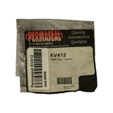 Front of sealed Permaseal polythene bag, black header card visible with red Permaseal logo and 'NZ Gaskets Limited, 25 Patiki Road Avondale, Auckland' address. White label shows barcode, 'Permaseal KV412', and internal stock code. Main product label reads 'KV412 / RMBS Set Toyota' with batch barcode and batch date 01/05/01 (Batch: 112127). Packaging shows significant age-related dust and grime on the plastic.