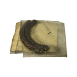 Both rope seal pieces shown still partially within or resting on the opened clear polythene inner bag, on a yellowed/aged tissue-paper liner. Bag interior shows dust and age discolouration consistent with 20+ year old NOS stock.