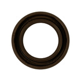 Reverse (sealing) face of the seal, showing the sealing lip geometry: inner stepped channel, a finely-ribbed dust exclusion groove, and two small alignment tabs at 12 and 6 o'clock. No visible damage or distortion.