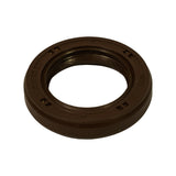 Three-quarter angled view from the outer face side, showing the stepped outer OD, NOK moulding on right edge, and partial moulded code on left. Outer flat flange and inner profile confirm HTCR (dual-lip, spring-loaded) construction.