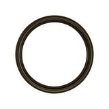 Underside (oil-side) face of the seal. Metal outer shell visible as a narrow silver band around the periphery. Primary sealing lip and spring groove visible on inner diameter. Dual-lip HTCR construction evident from this angle.