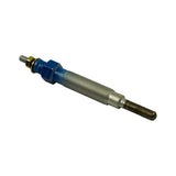 Reverse diagonal view of plug showing heating element tip and transition from threaded shank to pencil tip detail. Same blue hex body and terminal hardware visible.