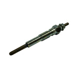 Part only, angled view showing full length: long thin sheath element, threaded mounting section, hex nut, terminal nut and stud. Steel construction throughout, light surface patina consistent with age.